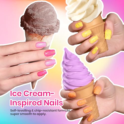 Image of Beetles Gel Nail Polish Set, Orange Yellow Pink Turquoise Green Glitter Soak Off UV LED Gel Polish Ice Cream Theme Summer Gifts for Women