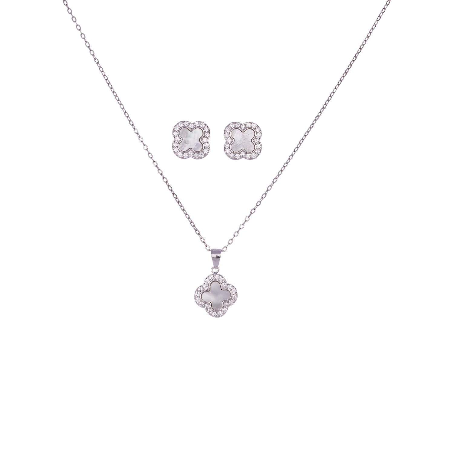 DELLIS 925 Silver Clover Diamond Layer Mother of pearl Pendant and Stud set for Women and Girls (Silver) (B0CWV9FL6R) Amazon Price History, Amazon Price Tracker