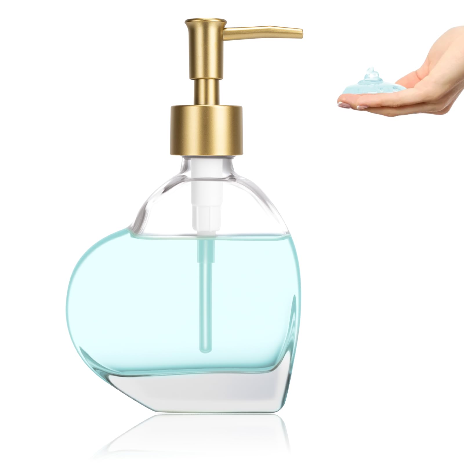 Photo 1 of UHEY HOME Glass Soap Dispenser Bathroom, Heart-Shaped 6.7oz Refillable Liquid Soap Dispenser with Rust-Proof Plastic Pump for Kitchen