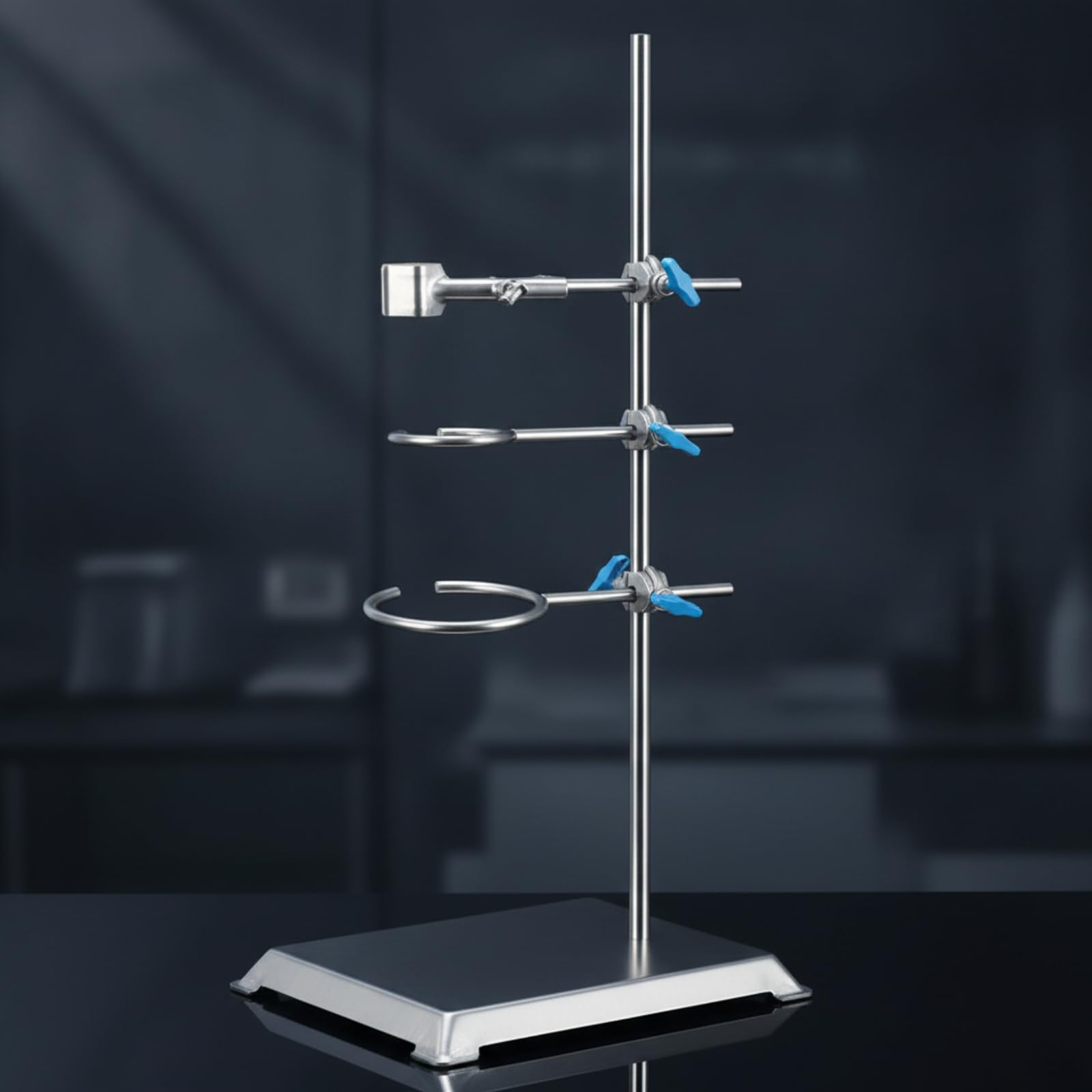 B Baosity Soporte de Laboratorio Soporte Estativo con Base Pesada Varilla Resistente Aros para Matraz y Vaso Abrazaderas con Tornillo Acero Inoxidable Fácil