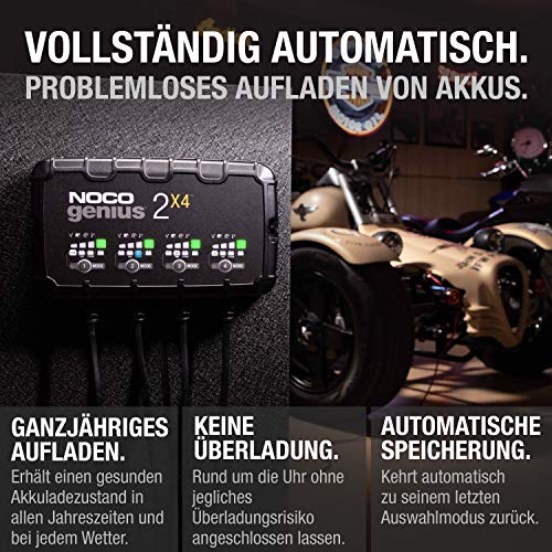 Erhaltungsladegerät NOCO Genius2X4 mit 8A für 4 Batterien, 6V/12V