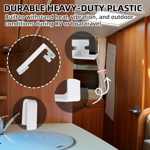 Image of TonGass 4-Pack RV Curtain Holders with Screws (White) - Camper & Motorhome Curtain Clips for Window Drapes, Heavy-Duty Plastic Retainers for RV, Boat, and Trailer Curtains