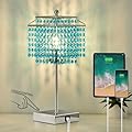Luvkczc Crystal Table Lamp with Touch Control, Bedside Crystal Table Lamp with USB C+A Ports, 3-Way Dimmable Lamp with Crystal Shade for Girls Bedroom, Living Room, Light Blue & B11 LED Bulb Included