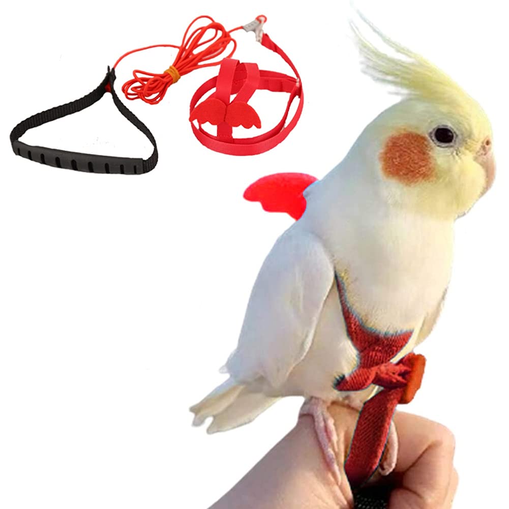 Birds Adjustable Harness and Leash, Parrot Outdoor Flying Training Traction Rope Straps with Cute Wing for Small Animal Birds, Parrots, Pigeons, Lizard, Turtles (M,Red)