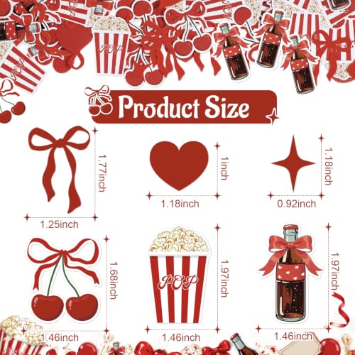 Image of Flutesan 200 Pcs She's Ready to Pop Baby Shower Confetti Red Coquette Bow Retro Soda Popcorn Confetti She's Ready to Pop Table Decorations for Baby Shower Gender Reveal Party Supplies