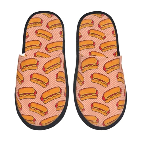 Cartoon Hot Dog Print Women Slippers Home Furry Shoes Keep Men Couples Shoes Warm For Women-