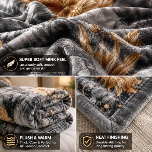 Image of Signature All Season Double Bed Blanket | Super Soft Plush, Lightweight & Cozy | 220 x 240 cm | 2.5 kg | Multi-Color Vibrant Print | Ideal for Winter, AC Use & Gifting (Charcoal Gold)