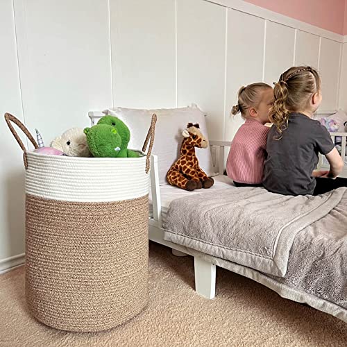 Indressme Tall Woven Rope Laundry Basket, Baby Nursery Laundry Hamper For Clothes, Towels, Toys, Blankets, Decorative Basket For Living Room, Nursery, Bedroom, Yoga Mat Basket, 15 X 20 Inches, 57L #TOP4
