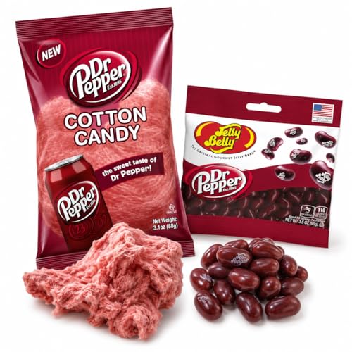 Soda Lover's Multipack - Pack of 2 - Dr. Pepper Cotton Candy (3.1 oz.) Plus Dr. Pepper Jelly Belly Jelly Beans (3.5 oz.)