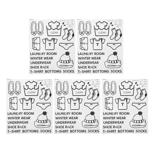 Abaodam 5 hojas Clasificadores Adhesivos para Ropa PVC Resistente Etiquetas para Organización Armarios Etiquetas Removibles para Habitaciones