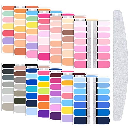 14 Sheets Full Nail Wraps Nail Polish Stickers Self-Adhesive Nail Art Decals Strips Gradient Solid Color Nail Wraps with Nail File Manicure Kits for Women Girls DIY Nail Art, Assorted Colors