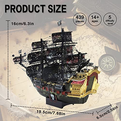 Image of Piececool 3D Metal Puzzles for Adults, The Queen Anne's Revenge Pirate Ship Model Kits, 3D Watercraft Model Building Kit, DIY Craft Kits Difficult 3D Puzzles for Family Time