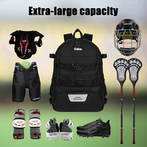 Goloni Lacrosse Bag, Youth & Adult Lacrosse Backpack with Tow Stick Holder and Shoes Compartment,Waterproof Field Hockey Bag for Boys & Girls by Goloni - Image 4