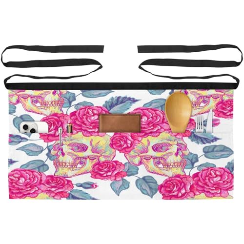Demi-tablier pour cuisine et restaurant avec poches motif crânes