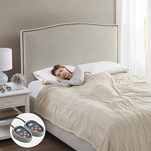 Image of Beautyrest Electric Blanket Luxurious Micro Fleece Ultra Soft Ribbed Textured, Cozy and Snuggly Cover for Cold Weather, Fast Heating, Auto Shut Off, 20 Level Heat Setting Controller, King, Beige