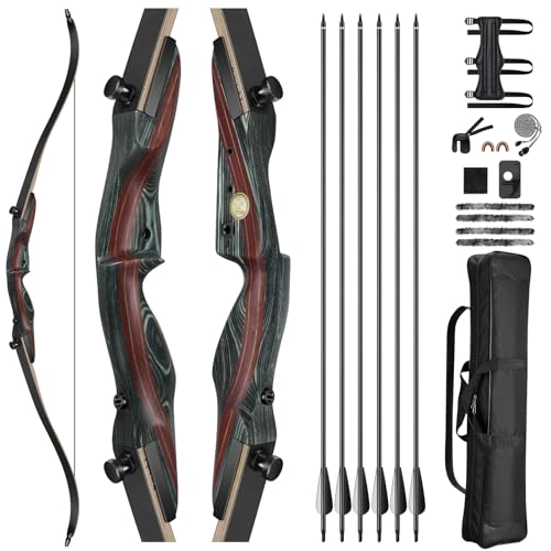 CVLIFE 62' Recurve Bow and Arrow Set for Adults and Hunter,30lb Right Hand Wooden Takedown Hunting Recurve Bow,for Beginners to Advanced,Outdoor Hunting and Target Practice