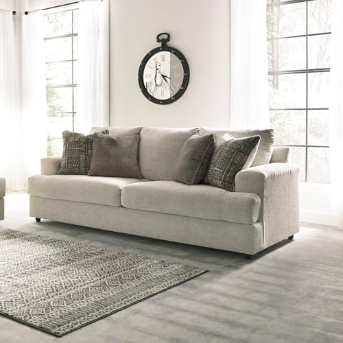 Signature Design by Ashley Soletren Contemporary Chenille Queen Sofa Sleeper with 4 Accent Pillows, Off-White - Image 3