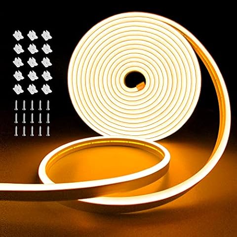 segrass 16.4ft neon LED Light Strip Waterproof Flexible Neon LED Strip Lights 12v LED neon Rope Lights for Bedroom Room Outdoors Decor （Yellow/Power Adapter not Included Cover