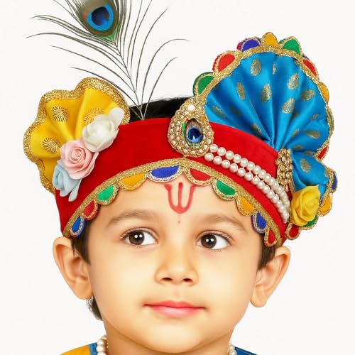 Image of Sarvda Shree Krishna Dress for Baby Boy & Radha Dress for Girls | Janamashtami Dress | Fancy Dress Costume with Accessories Dhoti, Dupatta, Mukut Flute Complete set, Ethnic wear