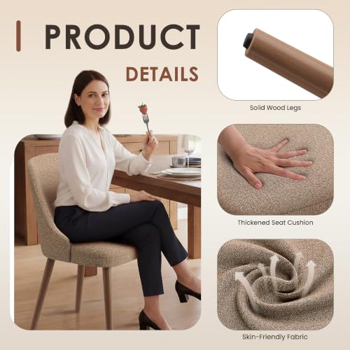 Image of MALOL Upholstered Dining Chairs Set of 6 with High-Back, Light Camel | Dining Room Chair with Wood Legs, Padded Kitchen Chairs for Dining Room /Restaurant /Cafe