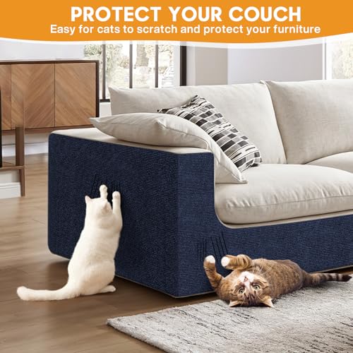 Image of 2 Pcs 40 x 16 in Cat Scratch Furniture Protector with Cutter Slider and Measuring Tape, Trimmable Self-Adhesive Cat Scratch Carpet, Suitable for DIY Cat Tree Stands, Sofas,Cat Tower
