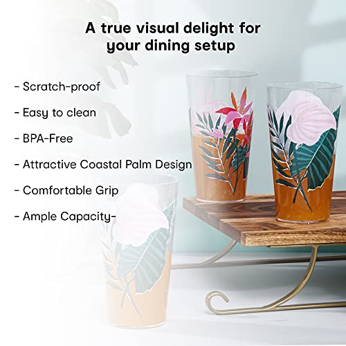 Image of Anko Floral Glasses - Set of 4 | Designer tumblers for Wine, Water, Whisky, Juice, Mocktails, Cocktails | Food Grade Bar Accessory for Home, Restaurants & Parties | Microwave Safe | 600mL Each