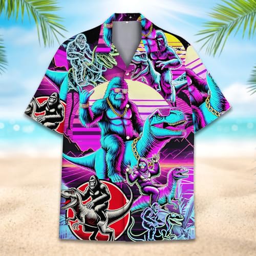 Tropical Hawaiian Shirt for Men Women, Neon Hawaiian Shirt Short Sleeve Button Down Shirt Holiday Beach Vacation4