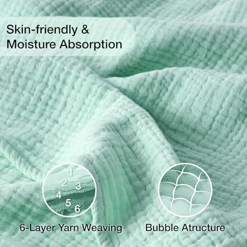 100% Cotton Muslin Blanket Queen 90" x 90", Breathable and Lightweight Cotton Throw Blankets for Bed, Soft Cooling Summer Gauze Blanket for Adults All Season, Mint