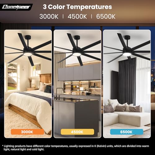 Image of Conciseer Modern Ceiling Fans with Lights, 84 Inch Ceiling Fan with Light and Remote,Living Room Library Cafe Outdoor /Industrial, 3CCT 8 Blades 6 Speed Reversible Quiet DC Motor, Black /A