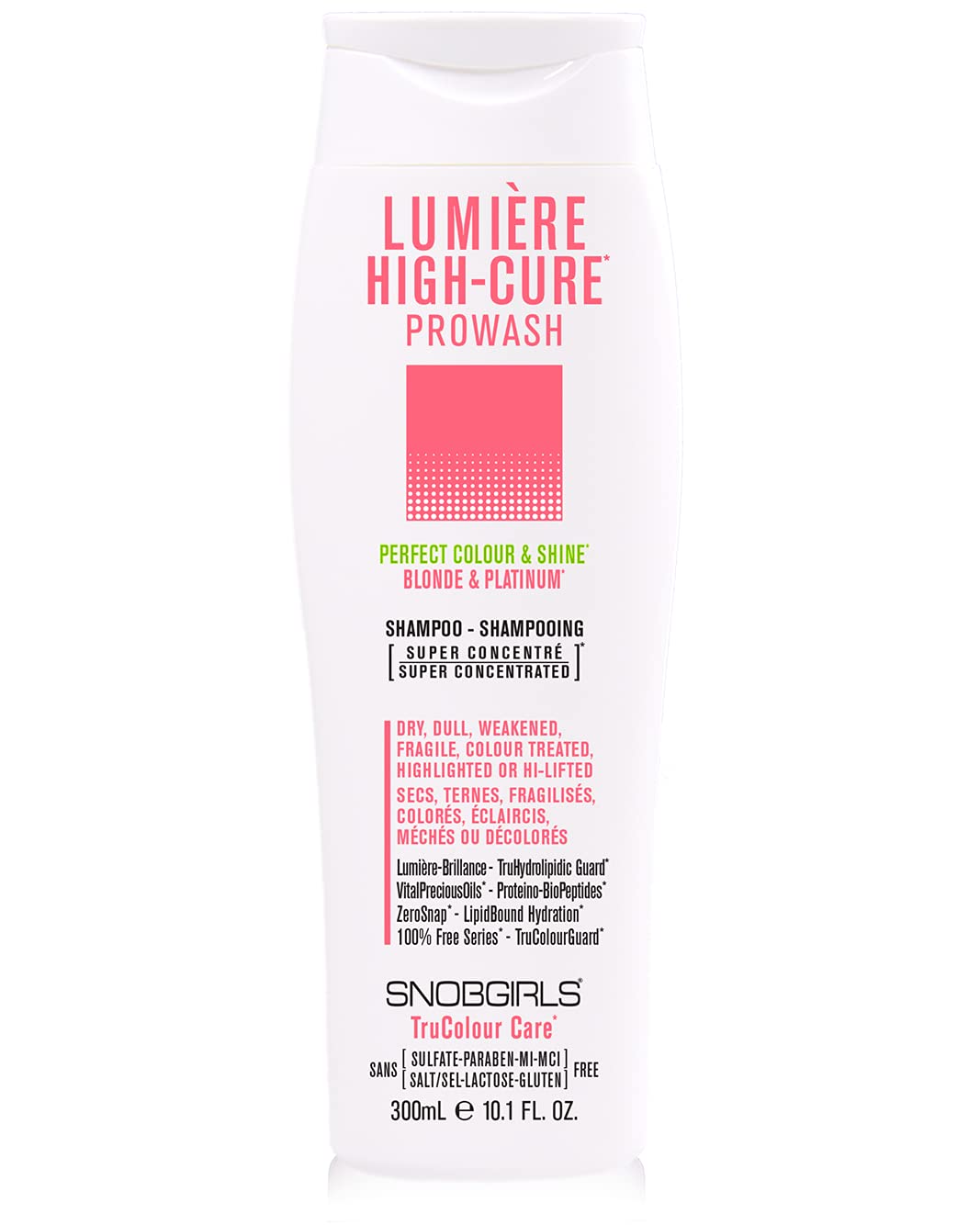 SNOBGIRLS LUMIERE HIGH-CURE PROWASH (10 oz.) Lactose & Gluten Free Bundle with 1 Shampoo Brush for Perfect Colour, Ultra-Shine & Strength Blonde & Platinum for Dry, Dull, Weakened, Coloured Hair