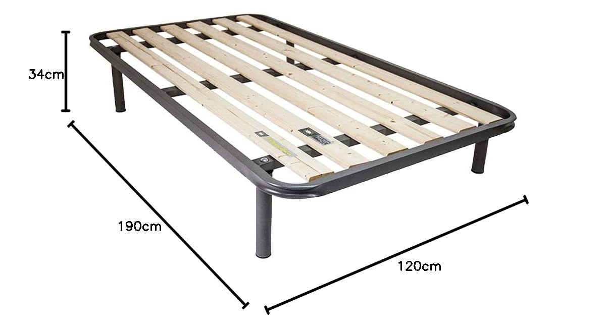 Comprarredo Rete in ferro ortopedica a doghe verticali misure 120 x 190 cm, robusta rete a tavole in legno massello con telaio in metallo, per materasso una piazza e mezza
