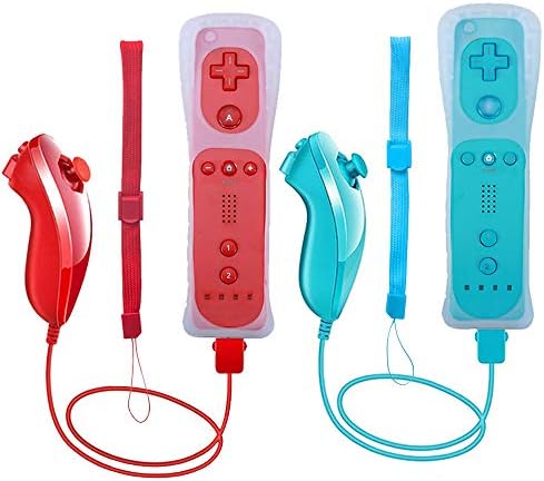 Wii Remote Controller, 2 Packs Upgrade Wii Wireless Controller Compatible with Wii Wii U Console(Blue and Re
