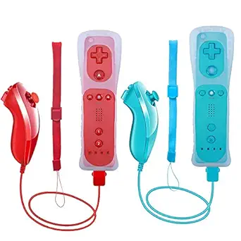 Wii Remote Controller, 2 Packs Upgrade Wii Wireless Controller Compatible with Wii Wii U Console(Red and Blue)