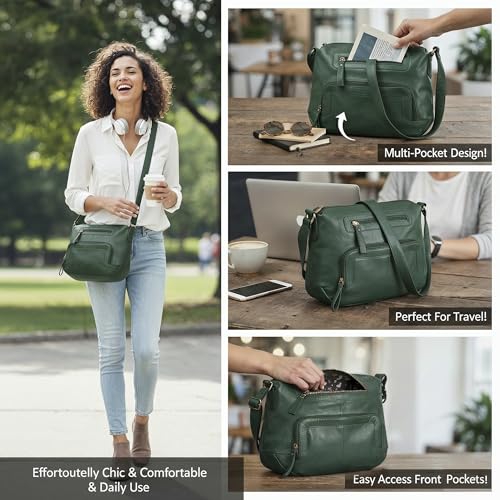 Image of Oak Leathers Women's Crossbody Bag - Genuine Leather Crossover Shoulder Purse With Adjustable Sling Strap - Medium Size