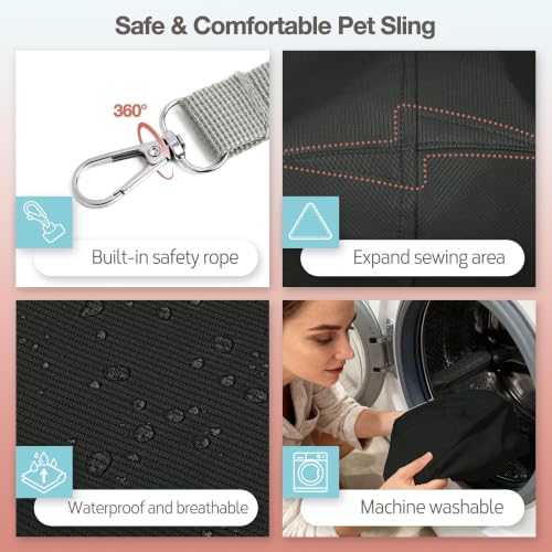 YUDODO Dog Sling Carrier for Small Dogs, Lightweight Crossbody Pet Bag | Safety Strap Included, Pocket Storage, Machine Washable, Comfortable Travel & Outdoor Fashion Sling, 4-10lbs, Black - Image 5