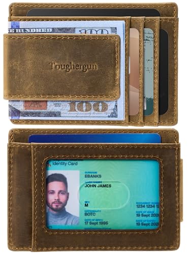 Toughergun Slim Wallet for Men RFID Blocking Money Clip, Minimalist Front Pocket Credit Card Holder, Magnetic Thin Mens Wallets with ID Window