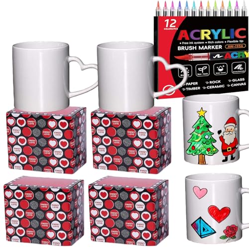 LMMINBZ 4 Pcs Mug Painting Kit Paint Your Own Mug With Gift Box Crafts for Couples Mom and Dad and friends DIY Gift(12 OZ)