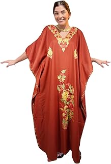 Mogul Interior Women's Kaftan Maxi Dress, Gift, Orange Caftans,L-2XL