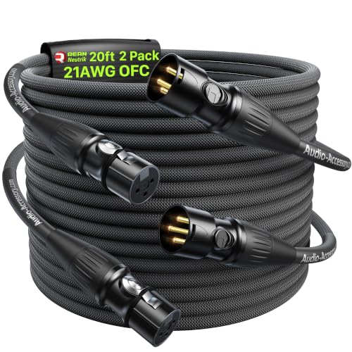AA AUDIO ACCESSORY XLR Cables 20 ft 2Pack, 21AWG OFC Dual Shielded Mic Cord