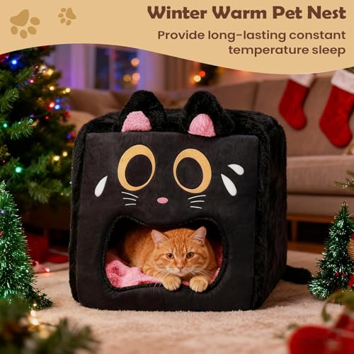 Cama para gatos de interior acogedora con peluche lavable 7