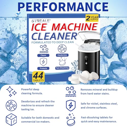 Image of Ice Machine Cleaner Maker and Descaler -44 Ice Maker Cleaner Tablets Compatible with All Major Brands, Nickel Safe Descaler Countertop Portable Commercial Icemaker Cleaning Solution