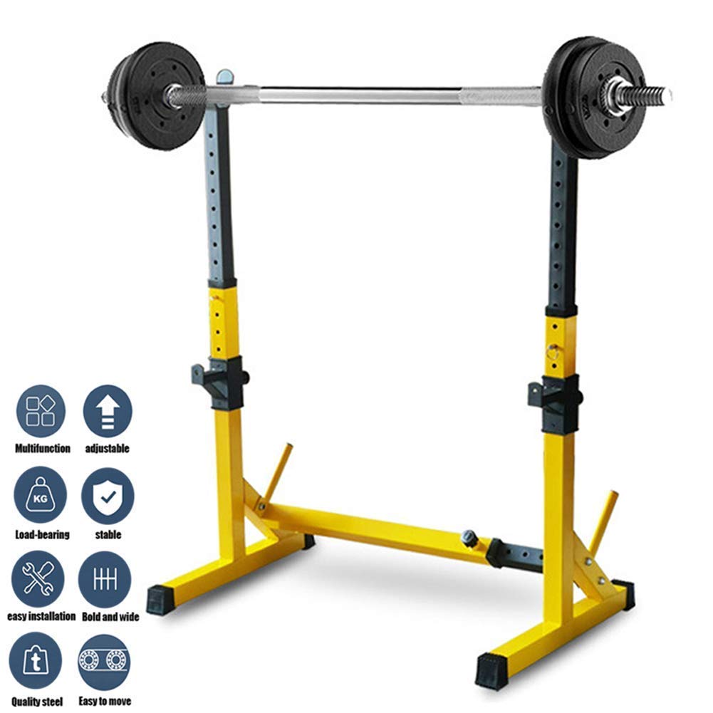 Soportes multifunción para Sentadillas, Banco de Sentadillas con Barra, jaulas de Potencia Ajustables en Altura y Ancho para Gimnasio en casa.