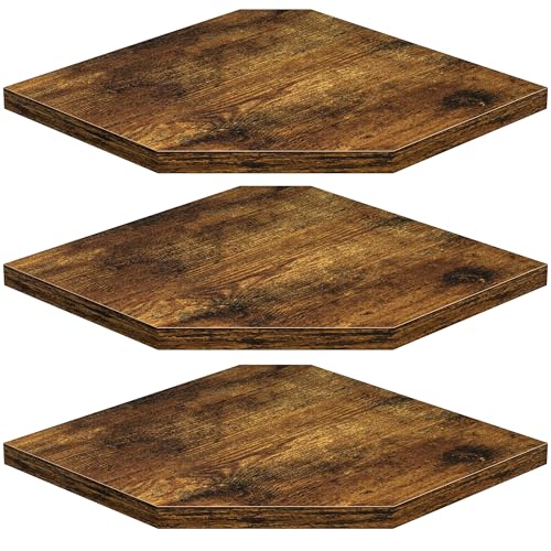 Image of Fun Memories Corner Shelf Wall Mount, Floating Corner Shelves, Set of 3 Corner Wall Shelf Organizer, Rustic Wood Wall Storage Display Shelves for Living Room Bedroom Bathroom Kitchen, Rustic Brown