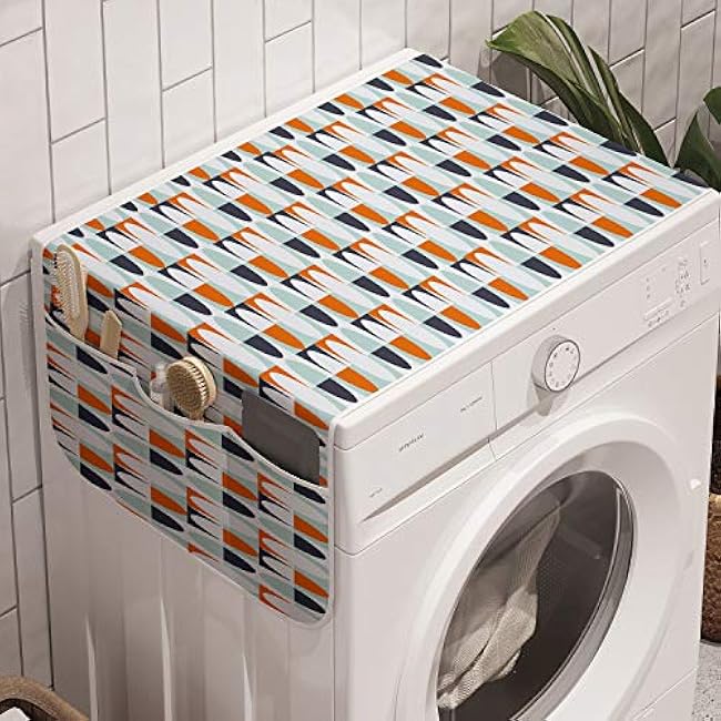 Ambesonne Grapes Washing Machine Organizer, Sketchy Fruit Drawn by Hand on a Background of Squares, Anti-slip Fabric Cover for Washers and Dryers, 47 x 18.5, Pink Grey