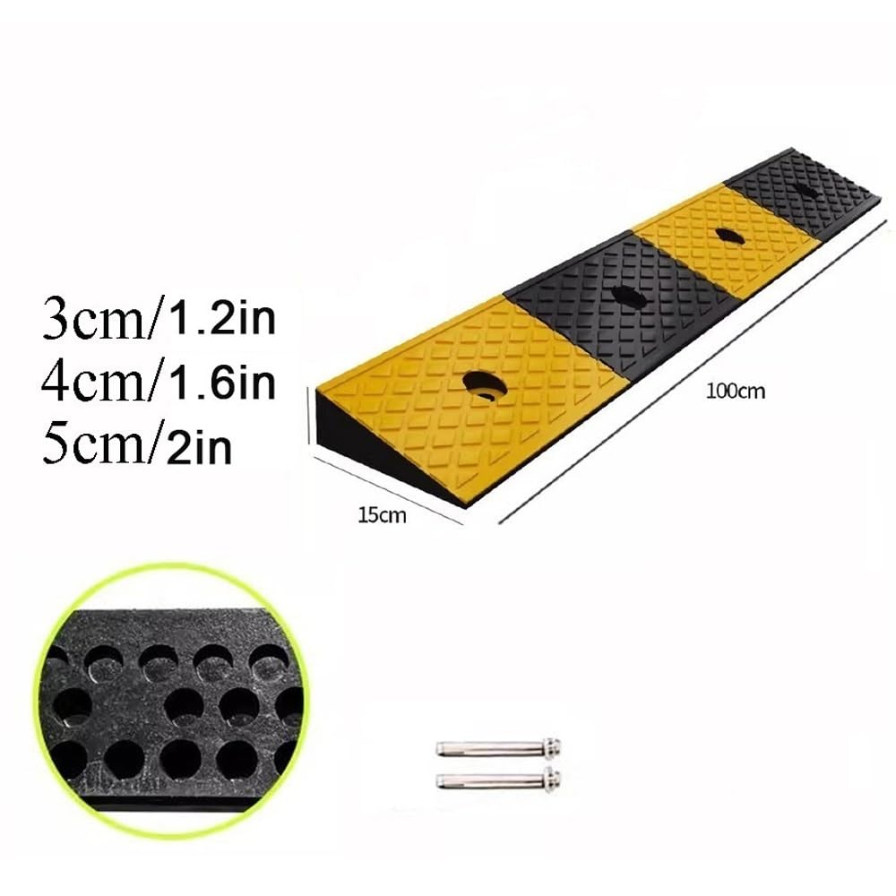 Rampa De Acceso para Coche, Rampa para Bordillos De Goma 3/4/5cm Alto, Rampa De Carga Pesada con 4 Pernos De Expansión para Camiones, Coches, Carretillas(100x15x5cm/39.37x5.9x1.97in)
