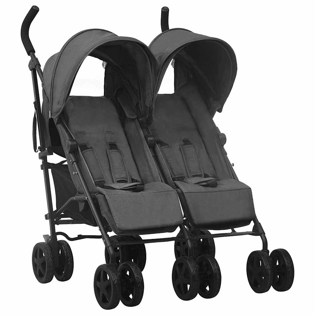Passeggino Tandem Gemellare vitaXL Nero in Acciaio