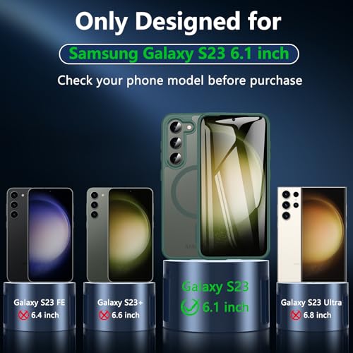 Image of OWKEY for Galaxy S23 Case 6.1'', Magnetic Samsung Galaxy S23 Case for Magsafe with Screen Protector, [Military Grade Protection] Shockproof Phone Cover S23 Case Protective Case for Samsung S23, Green