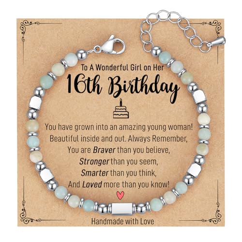 Image of AryaHozel 4mm Natural Stone Bracelet with Birthday Cards, 6-21 Year Old Birthday Gifts for Girls Daughter Granddaughter Niece Sister Women Friends