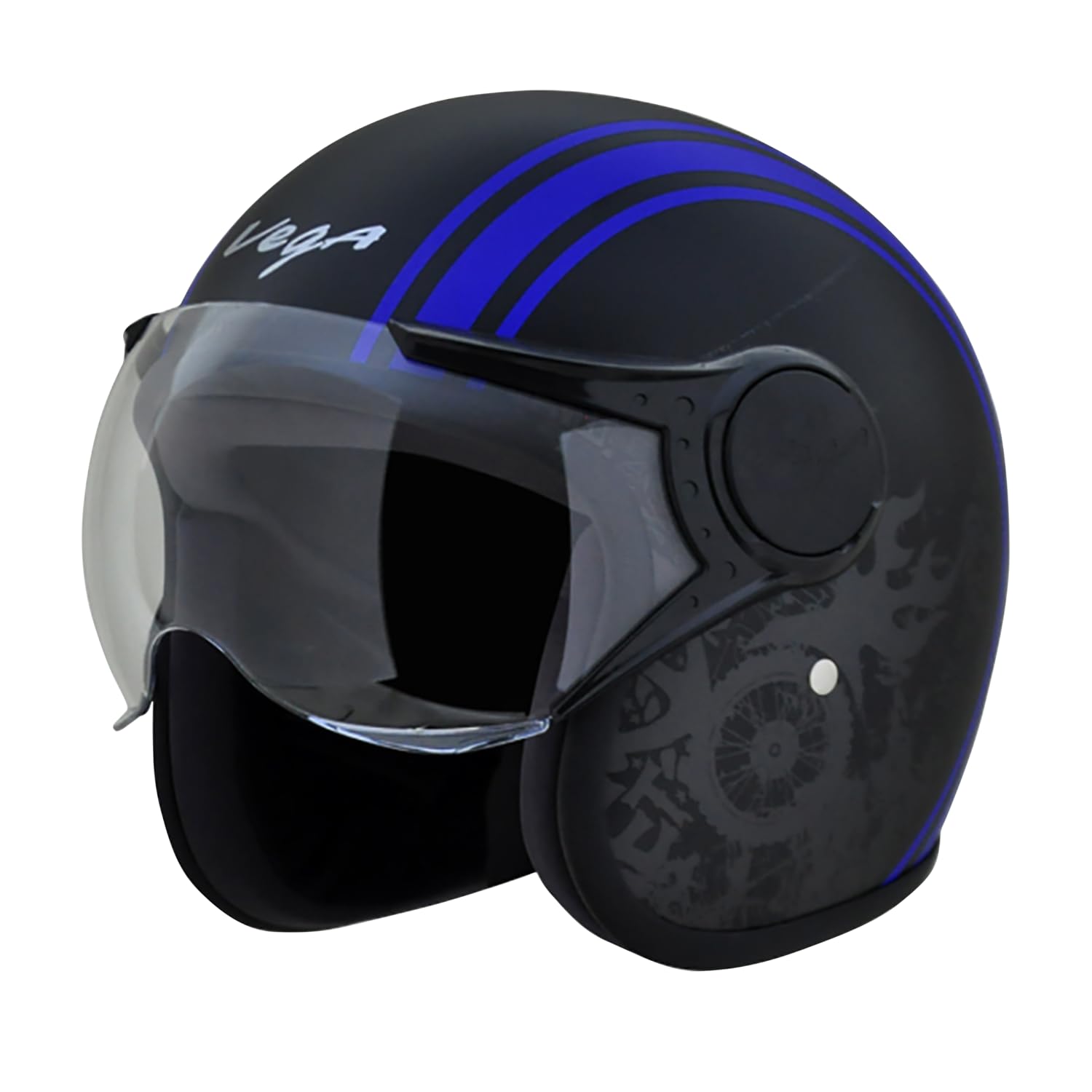 Vega Jet Old School ISI Certified Lightweight Open Face Helmet for Men and Women with Scratch and UV Resistant Clear Visor- Black Blue, Size: M(57-58 cm)-image-20