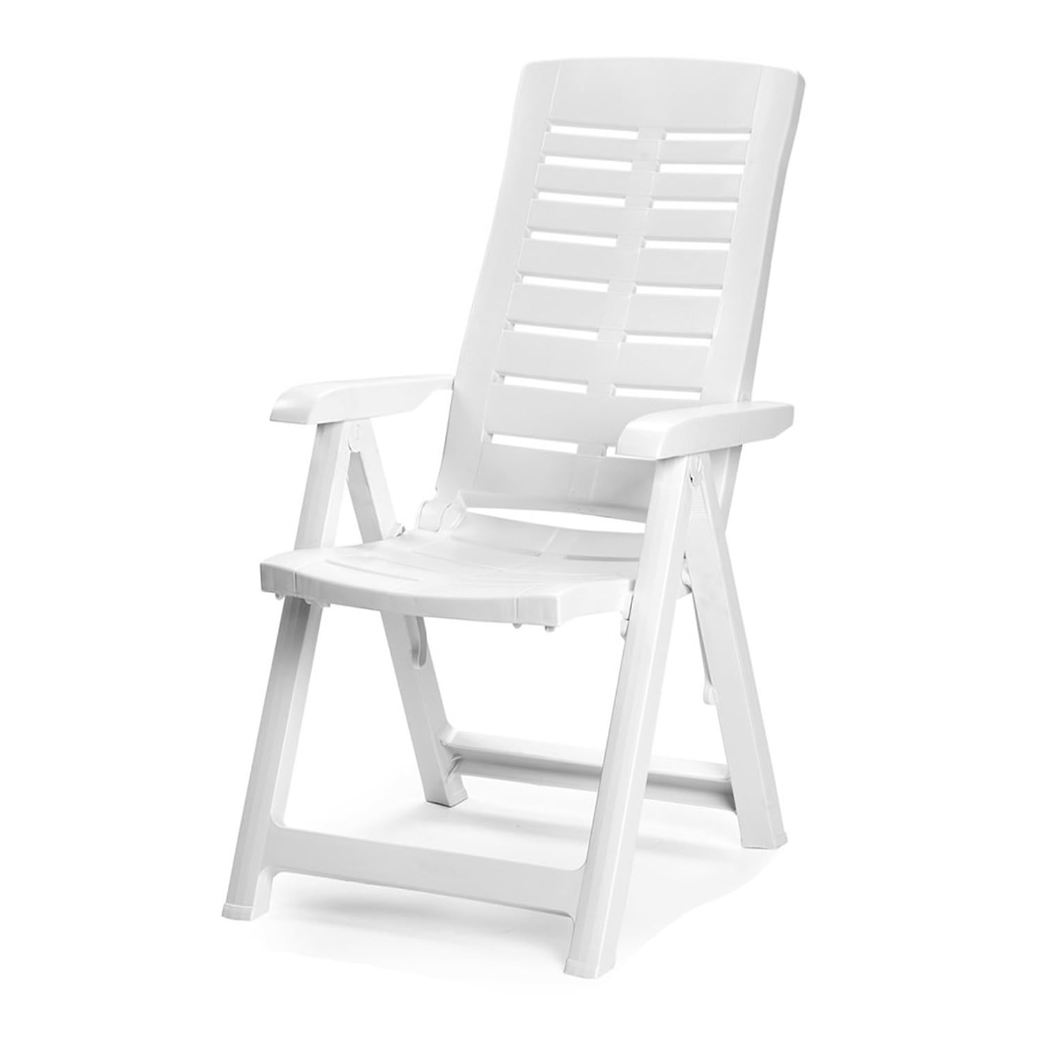 Mojawo Hochlehner - Klappstuhl, Campingsessel für Terrasse, Garten, Balkon und Camping - 5-Fach Verstellbarer Gartenstuhl - Positionsstuhl - Weiß